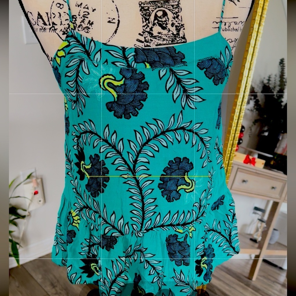 LOFT Teal and Black Floral Blouse